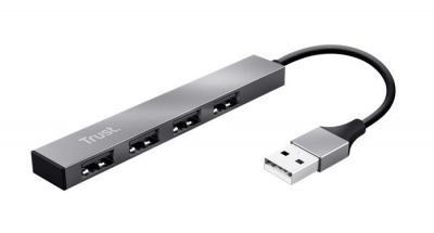 USB elosztó-HUB, 4 port, USB 2.0, TRUST "Halyx", ezüst